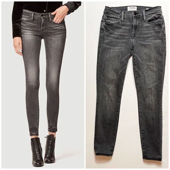 Frame Jeans Skinny Crop 26x25 Mid Rise Black Denim Capsule Wardrobe Grunge Punk - Picture 1 of 10